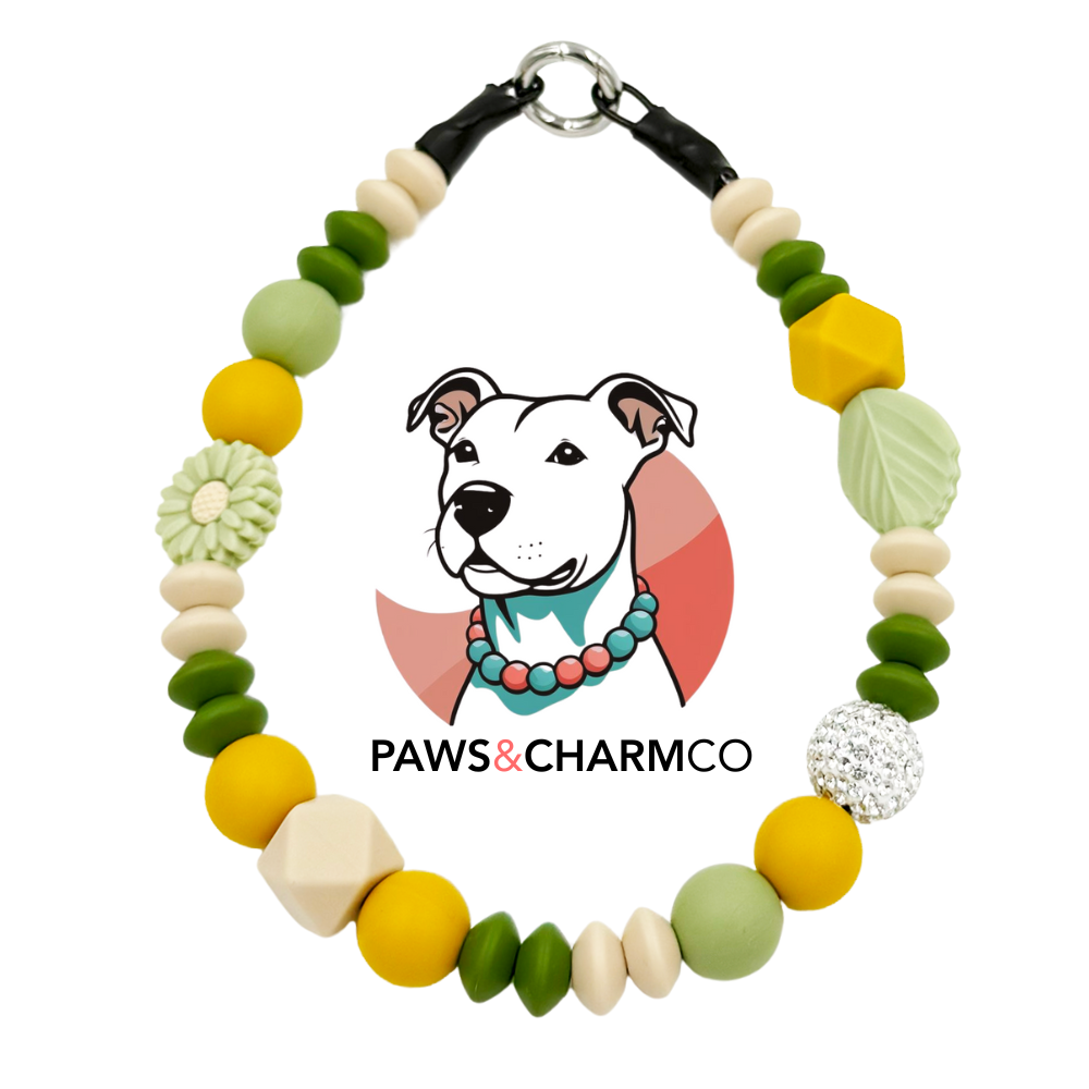 Olive Bloom Dog Collar - signature beads