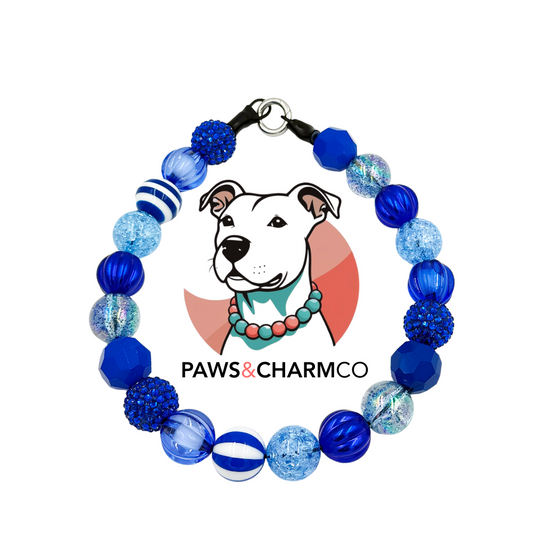 Blue Luxe Beaded Dog Collar - XL beads